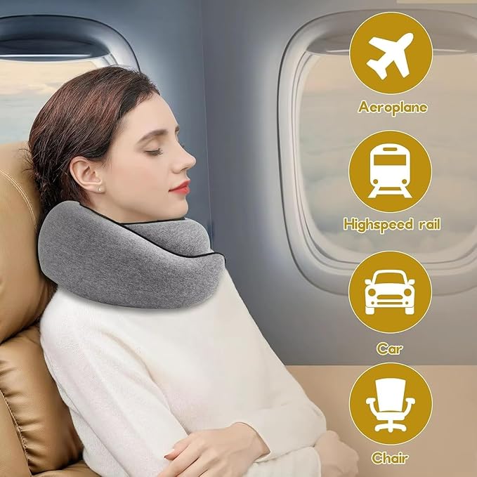 Ergonomic Memory Foam Travel Neck Pillow for Airplane - Ultimate Accessories & Road Trip Essentials for Neck Pain Relief - Perfect Travel Gifts for Men Women & Toddler Pillow