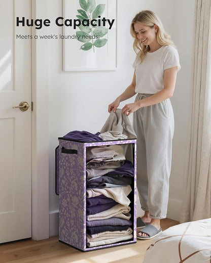 SOLEDI Laundry Hamper with Lid, 90L Tall & Large Floral Laundry Basket, Collapsible Clothes Hamper with Removable Bag, Dirty Hampers for Bedroom, Bathroom, Laundry Room