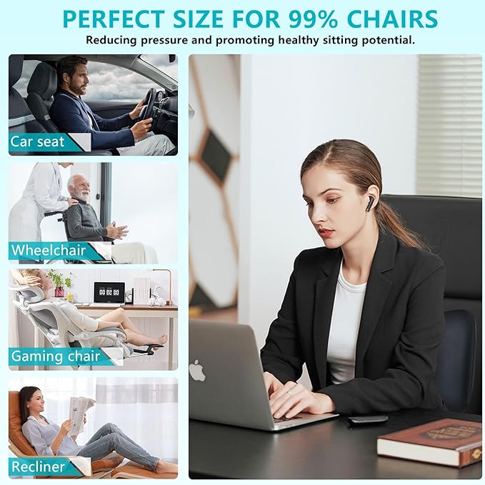 FLORICH 3 PCS Seat Cushion for Carseat Lumbar Support Pillow Car Neck Headrest Pillows Memory Foam Gel Memory Foam Massage Point Seat Pads Pressure Relief Back Cushion for Office Chair(Black)