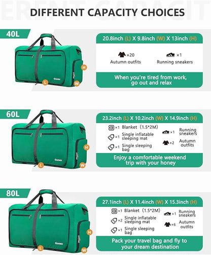 Gonex 40L 60L 80L 100L 150L Large Foldable Travel Duffle Bag with Shoes Compartment, Packable Lightweight Water Repellent Duffel Bag for Camping Gym Weekender Bag