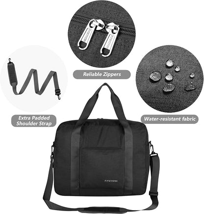 For Allegaint Airlines Personal Item Bag 17.7x12.6x6.3 Foldable Travel Duffel Bag Underseat Carry-on Luggage for Women and men 25L(Black)