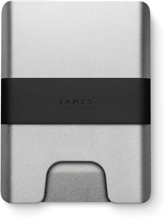 JAMES° The Lowe Minimalist CNC-Machined Aluminum Men's Wallet, Naturally RFID-Blocking, Simple, Clean, Slim - Silver + Black