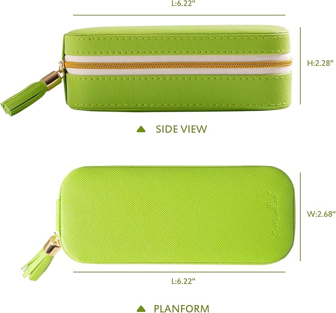 BONNY DODO Small Travel Jewelry Organizers Box for women with PU Leather Portable Mini Jewelry Case with compartments for Necklace Rings Earrings,Luxury Giftable boxes. (Grass green, S)