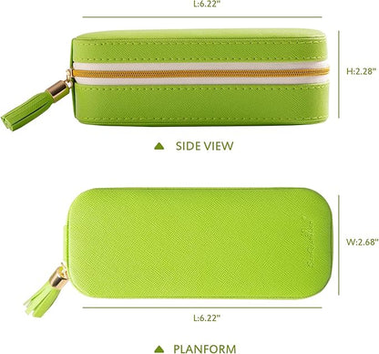 BONNY DODO Small Travel Jewelry Organizers Box for women with PU Leather Portable Mini Jewelry Case with compartments for Necklace Rings Earrings,Luxury Giftable boxes. (Grass green, S)