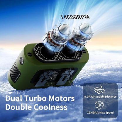 Socool 14500mAh Portable Waist Fan Clip On Wearable Belt Shirt Fan 5 Speeds with Dual Air Outlet & Flashlight Personal Hanging Neck Fans Battery Operated Rechargeable 40H Cooling For Camping Jobsite