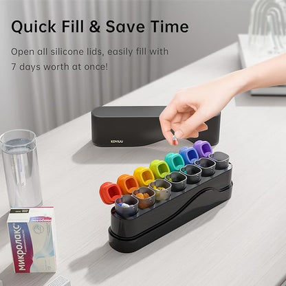 Weekly Pill Organizer 1 Time a Day, Detachable Pill Box 7 Day, Travel Pill Case, Once Daily Medication Dispenser, Week Pill Holder Container for Vitamin, Medicine, Supplement, Pillbox, Black