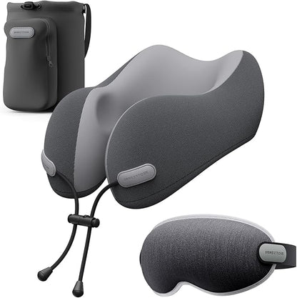 Neck Pillow for Travel Memory Foam Design Models Pillows with Zero Eye Pressure 3D Eye Mask and Compact Bag Traveling Essentials Plane Car Flight Rest Sleeping Use Adult, Dark Gray