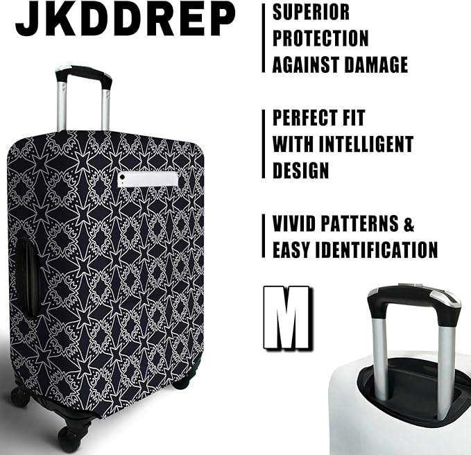 Black Sanskrit Travel Luggage Cover, Travel-Themed Suitcase Protector Stretchable, Washable Travel Suitcase Cover (M for 22-24 Inch Luggage)