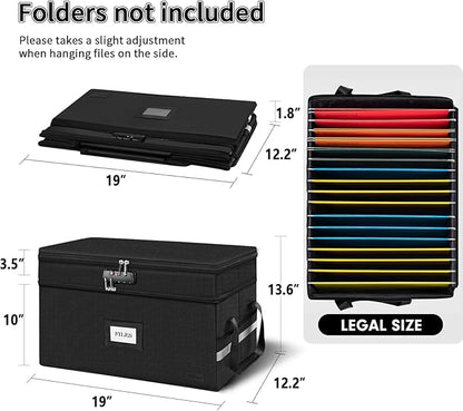 ETRONIK Large Fireproof Document Box with Lock, 2 Layer File Organizer, Portable Office Collapsible File Storage with Reflective Strip for Hanging Letters, Legal Size Folder, Certificate