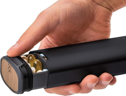 7 Day Weekly Pill Organizer 2.0 by mbarc - Premium Stylish Aluminum and Wood Large Capacity Pill Box for Supplements, Pills, Vitamins and Medication. (Midnight Black)