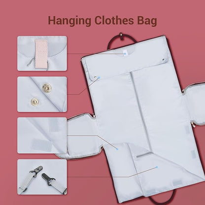 Garment Bags for Travel, Convertible Suit Travel Bag for Women, Stylish Carry On Garment Bag with Toiletry Pocket, Shoulder Strap and Shoes Compartment, 2 in 1 Foldable PU Leather Duffle Bag, Sangria