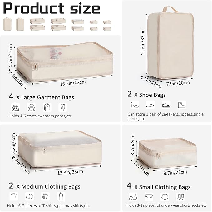 Reginary 6 Set Travel Packing Cubes Luggage Organizer Set Lightweight Suitcase with Shoe Bag for Clothes Toiletries