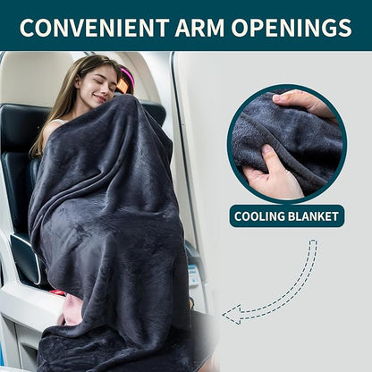 K.Garden Travel Cooling Blanket and Pillow- Soft 2 in 1 Airplane Compact Flight Essentials Car Pillow Travelers Gifts Accessories Compact Pack Blanket for Any Travel with Luggage Backpack Strap Grey