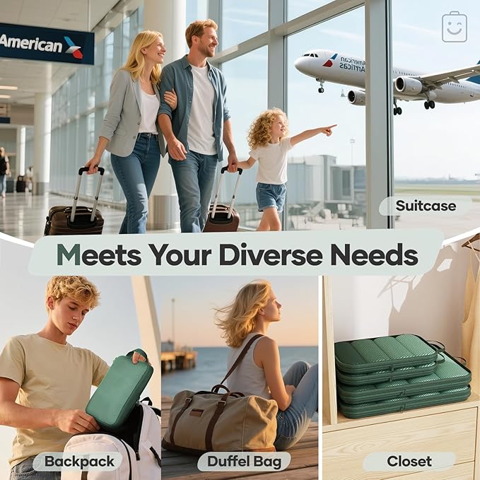 Veken 9/11 Set Compression Packing Cubes for Travel Essentials,Compressible Expandable Large Luggage Suitcase Organizer Bags for Clothing,Durable Space Saver Storage Bags(Dark Green)