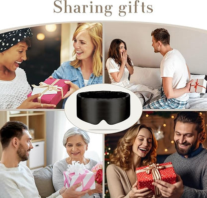 100% Mulberry Silk Sleep Mask Eye Mask for Women Man with Adjustable Band, for Side Sleeper Blackout Sleep Mask for Travel Rest and Office Large Size (Black)