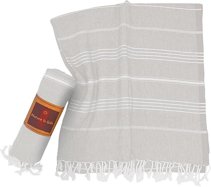 Beach Towel 100% Cotton Turkish Beach Towel Adult 38x70 Inch Pre-washed Absorbent Extra Large|Sand Free Quick Dry BathTowels|Lightweight Blanket|Travel Cruise Camping Spa Gym Yoga Towel|Dapple Grey