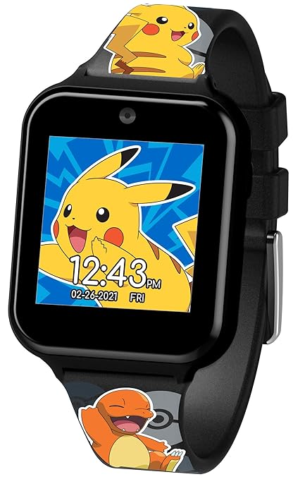 Pokémon Interactive Kids Smartwatch – Touchscreen Watch with Games, Camera, Voice Recorder, Step Tracker, Alarm & Timer – 10 Pokémon Watch Faces, USB Rechargeable – Fits Wrists 5.5" to 8"