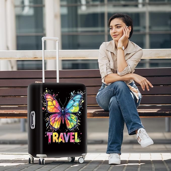 Colorful Butterfly Luggage Cover – Stylish and Durable Travel Suitcase Protector for Women and Men, Fits 32"-34" Suitcase, XL