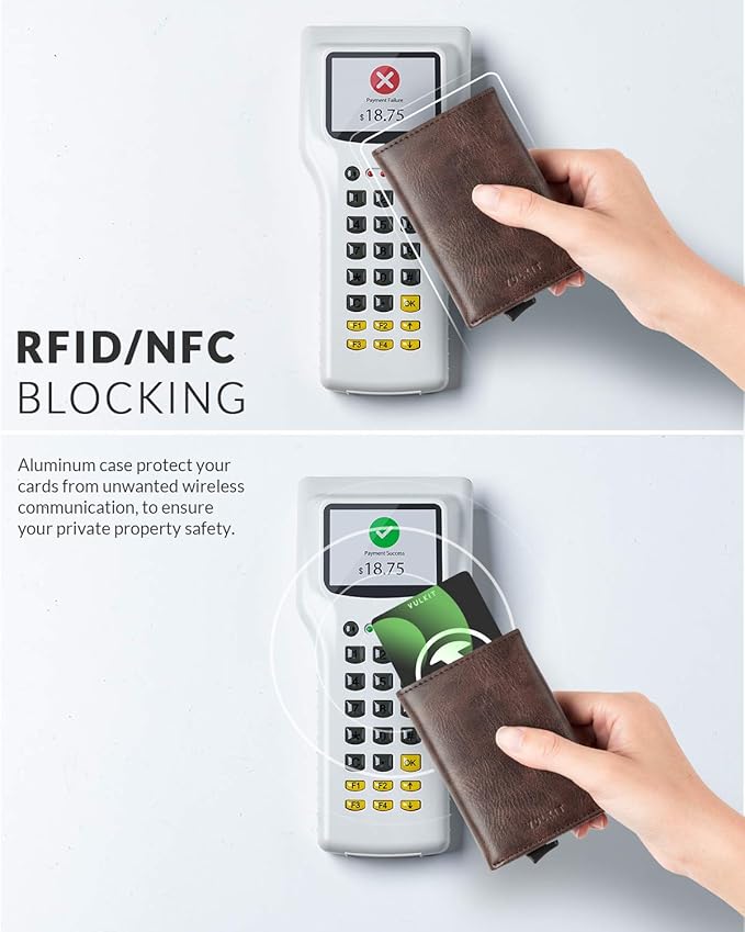 VULKIT Pop up Wallet Minimalist Cash Wallets RFID Blocking Leather Smart Credit Card Holder with Magnetic Closure for Men