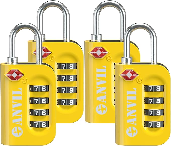 ANVIL TSA Approved Luggage Lock - 4 Digit Combination, 10,000 Combinations, Easy-Read Password Window, Travel Lock for Suitcases, Backpacks, Gym & Student Lockers, Baggage