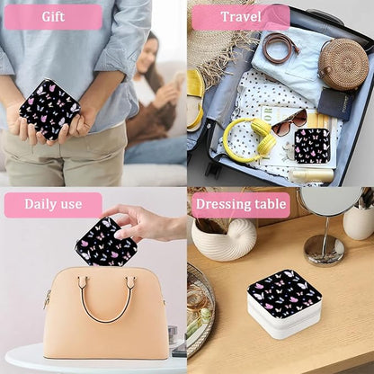 Colorful Butterfly Leather Jewelry Boxes, Black Mini Travel Jewelry Case Organizer, Dark Romance Jewelry Organizers and Storage with Mirror, Christmas and Birthday Present for Women's and Girls