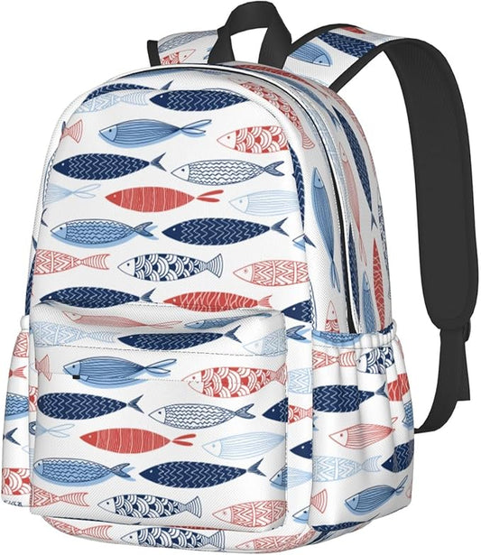 Ocean Fish Backpack School Bag Lightweight Bookbag Casual Daypack for Girls Boys Kids Women Men Travel Laptop 16 Inch