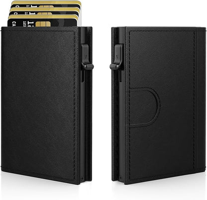 Wallet for Men - Sleek & Functional - Secure RFID Blocking Wallet with Smart Metal Pop Up Credit Card Holder, Minimalist Slim Front Pocket 11+ Cards ID Window Cash Slot, Gift for Him