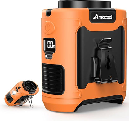 AMACOOL Portable Waist Fan Clip On, MAX 40H Work Time, 10000mAh Rechargeable Wearable Shirt Fan with Light, 16000RPM Powerful 5 Speed Belt Fans Personal Cooling Fans for Outdoor Jobsite Travel