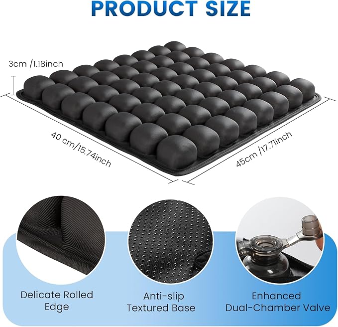 Travel Seat Cushion, Inflatable Airplane Seat Cushion for Travel, 56 Bubbles Portable Car Seat Cushions for Long Flights Office Chair, Wheelchair, Camping, Home Living (Black)