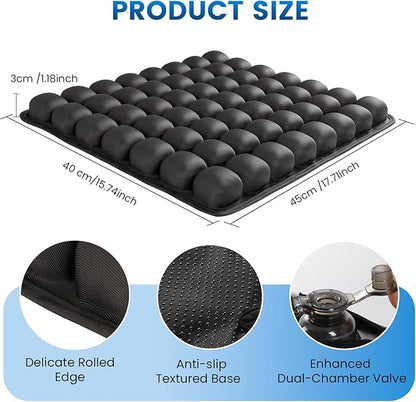 Travel Seat Cushion, Inflatable Airplane Seat Cushion for Travel, 56 Bubbles Portable Car Seat Cushions for Long Flights Office Chair, Wheelchair, Camping, Home Living (Black)