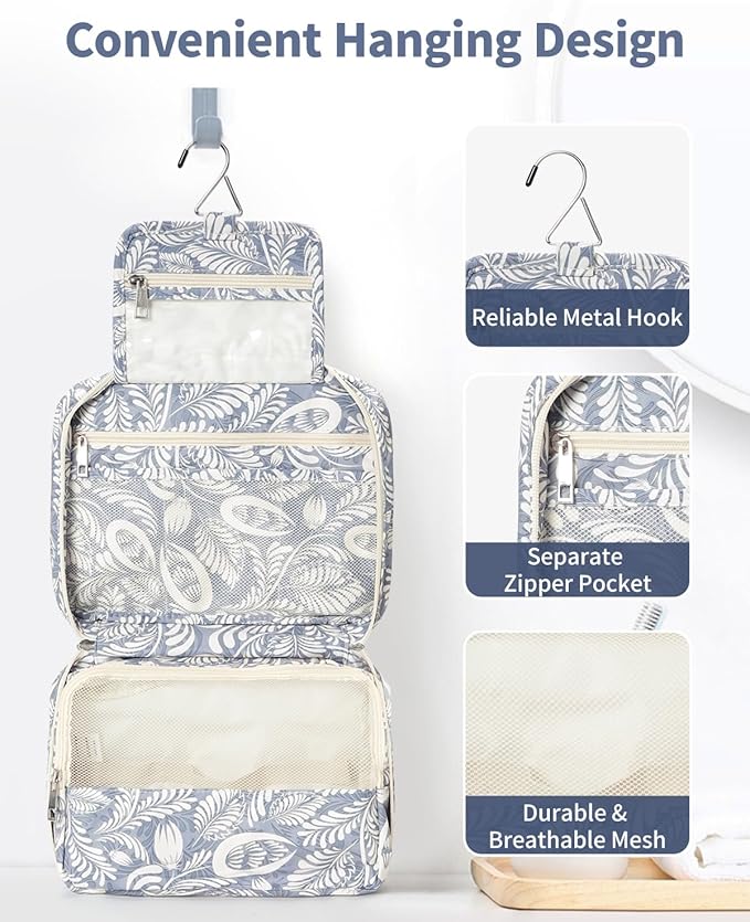 Narwey Small Hanging Travel Toiletry Bag for Women, Travel Bag for Toiletries, Makeup Bag Organizer Cosmetic Bags Make Up Bags for Girls