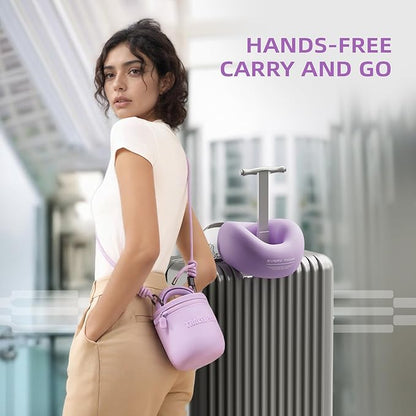 Travel Pillow - Memory Foam Neck Pillow Airplane, Neck Travel Airplane Pillow for Long Flight, 360º Support, Machine Washable (Purple)