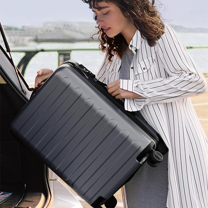 NINETYGO Luggage Sets 2 Piece, Carry On Luggage Airline Approved, Large Checked Luggage with Spinner Wheels, Lightweight, Hard Shell PC Suitcase Sets, TSA Approved, 20in/28in (Grey, Rhine Basic)