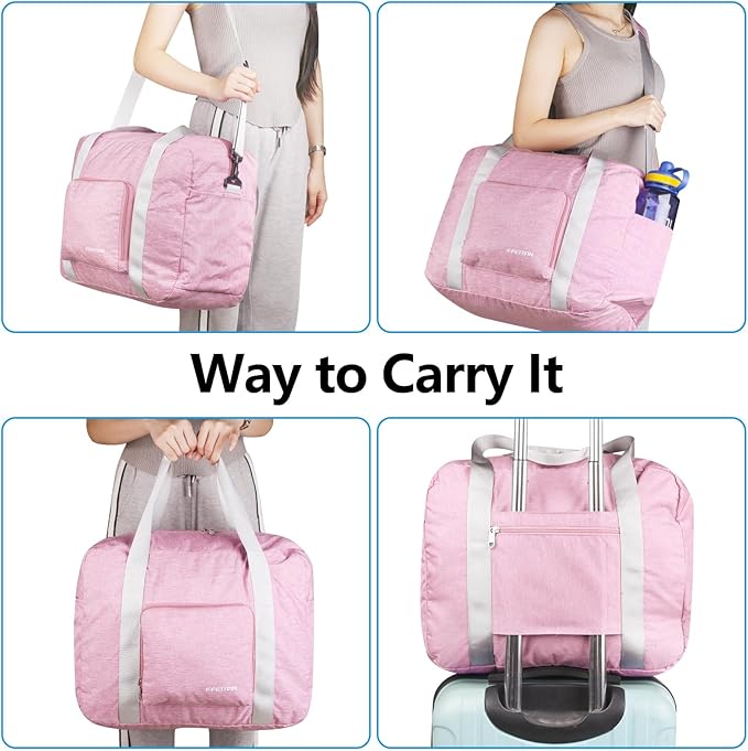 For Allegaint Airlines Personal Item Bag 17.7x12.6x6.3 Foldable Travel Duffel Bag Underseat Carry-on Luggage for Women and men 25L(Pink)