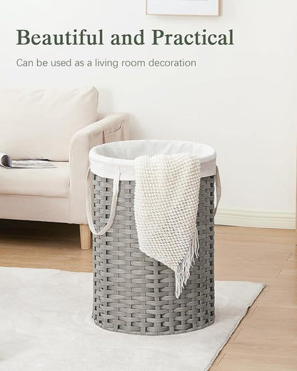 Laundry Basket Round Rattan Laundry Hamper 29.1 Gal (110 L) Handwoven Large Wicker Basket with Handles, Wicker Hamper with Removable Bags and 2 Mesh Bags for Bathroom Living Room Gray