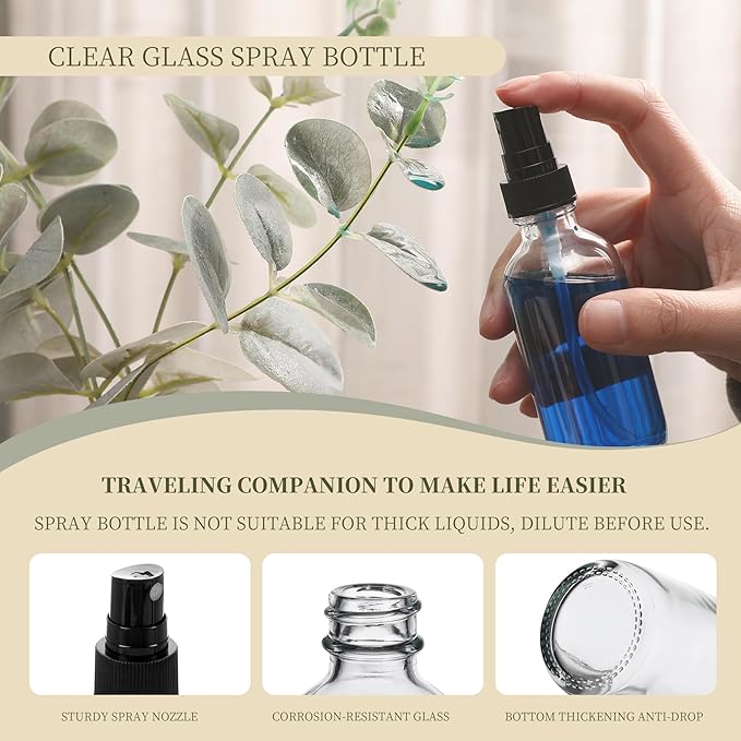 Clear Glass Small Spray Bottles 2 oz 24 Packs,Fine Mist Sprayer Pretty Finish,Refillable Containers mini spray bottles for Cleaning Solutions and Skin Care (Clear 24Pack)