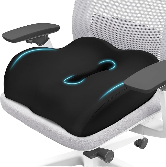 Donut Pillow with Lengthened Center Hole Suspends Tailbone & Sensitive Area, Relieves Pressure for Hemorrhoid and Coccyx Pain, Ergonomic Office & Car Seat Cushion for Prolonged Sitting