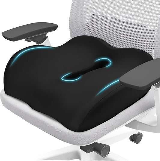 Donut Pillow with Lengthened Center Hole Suspends Tailbone & Sensitive Area, Relieves Pressure for Hemorrhoid and Coccyx Pain, Ergonomic Office & Car Seat Cushion for Prolonged Sitting