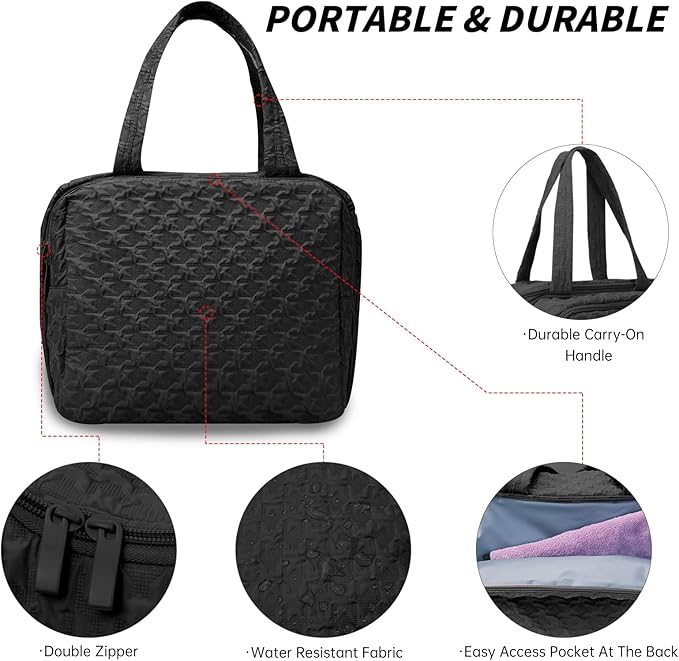 SUNRISING Travel Toiletry Bag Makeup Bag for Women, Large Water-Resistant Travel Cosmetic Make Up Bag with Handle，Travel Toiletry Bags for Compartments Accessories Essentials-Black