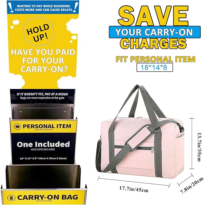 For Spirit Airlines Personal Item Bag 18x14x8 with Wet Pocket Foldable Travel Duffel Bag Underseat Carry on for Men & Women