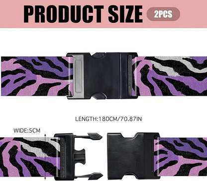 Nuxovilar Luggage Straps of 2 Set Purple Pink Black Zebra Pattern, 1.96x90.5 inches - Luggage Straps for Suitcases, Good for Adventure Trips, Outdoor Travel, Casual Use