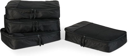 Amazon Essentials 4-Piece Packing Cubes Travel Accessories Set, Luggage Organizer with Double Zipper, Mesh Top, 100% Polyester, Medium, Black (Previously Amazon Basics)