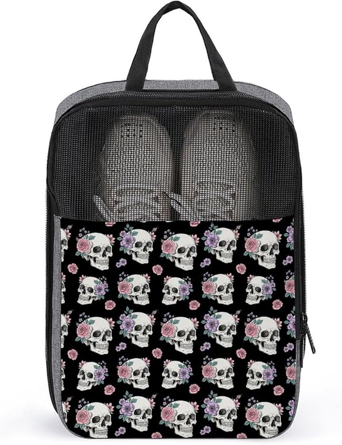 Travel Shoes Storage Pouch Skull Flower for Travel and Daily Use Dust-Proof Portable Sneaker Bags for Gym