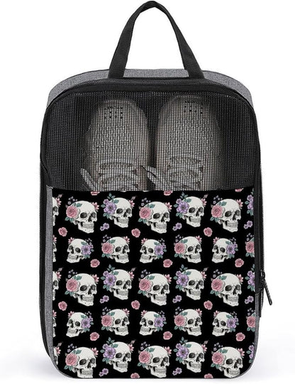 Travel Shoes Storage Pouch Skull Flower for Travel and Daily Use Dust-Proof Portable Sneaker Bags for Gym