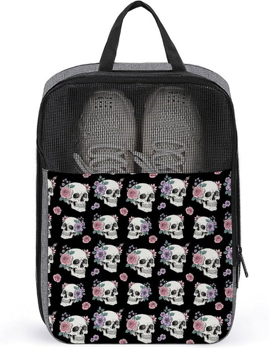 Travel Shoes Storage Pouch Skull Flower for Travel and Daily Use Dust-Proof Portable Sneaker Bags for Gym