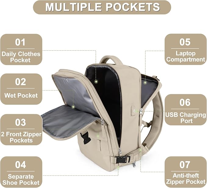 Large Travel Backpack For Women Men Airline Approved Carry On Backpack Flight Approved Waterproof Sports Luggage Backpack Casual Daypack Hiking Backpack