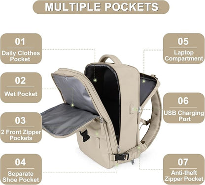 Large Travel Backpack For Women Men Airline Approved Carry On Backpack Flight Approved Waterproof Sports Luggage Backpack Casual Daypack Hiking Backpack