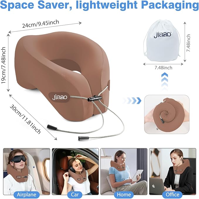 jiaao Neck Pillow Airplane, Ergonomic Memory Foam Travel Pillows for Long Flights, 3D Eye Masks, Ear Plugs and Portable Drawstring Bag, Napping Pillow for Home, Sleep Rest, Family and Travel Use