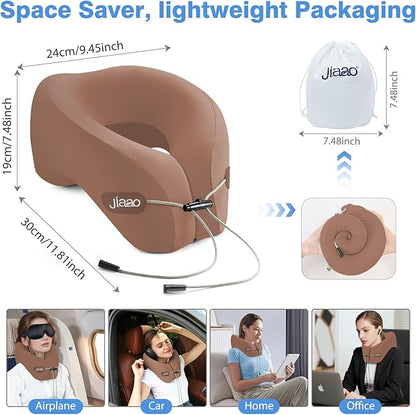 jiaao Neck Pillow Airplane, Ergonomic Memory Foam Travel Pillows for Long Flights, 3D Eye Masks, Ear Plugs and Portable Drawstring Bag, Napping Pillow for Home, Sleep Rest, Family and Travel Use