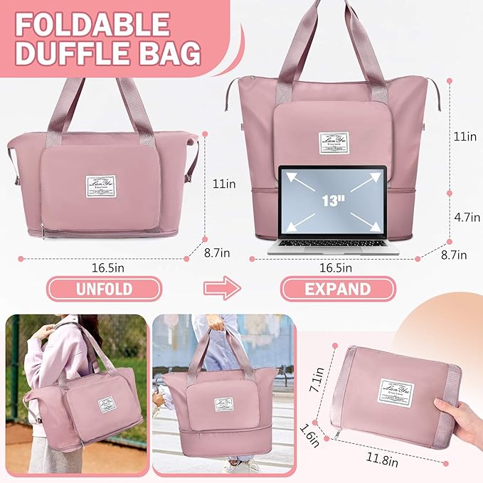 Ranslen Large Capacity Folding Travel Bag,Expansion Travel Duffel Bag with Dry and Wet Separation Portable Travel Duffel Bag